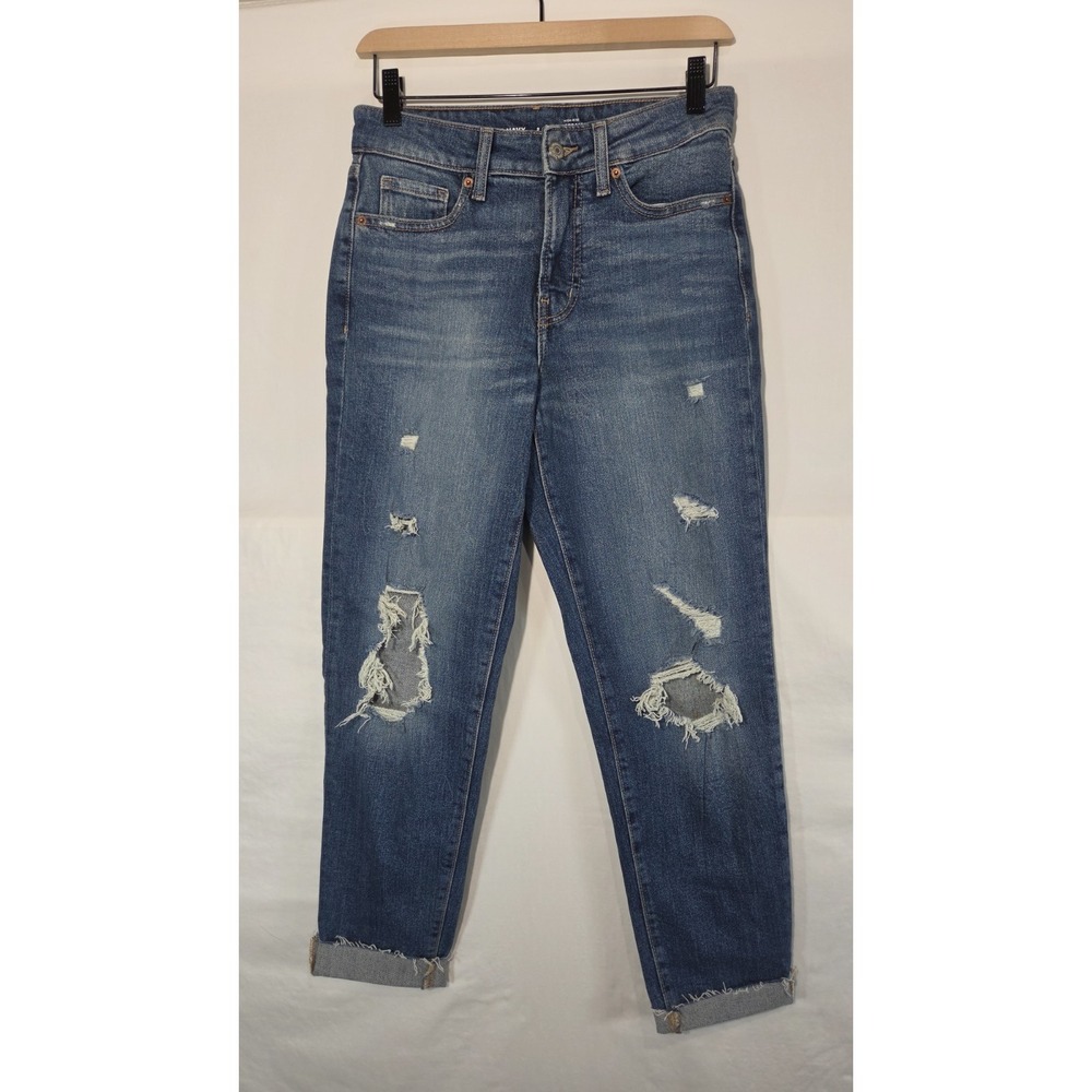 Old Navy High-Waisted Jeans O.G. Straight Ripped Dark Wash Womens Sz 2 Ankle